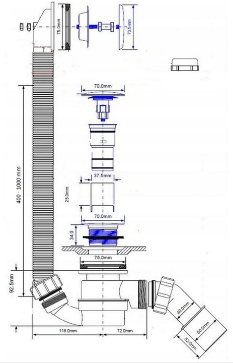 McAlpine SYFON WANNOWY HC2600CL czyszczony od góry chrom