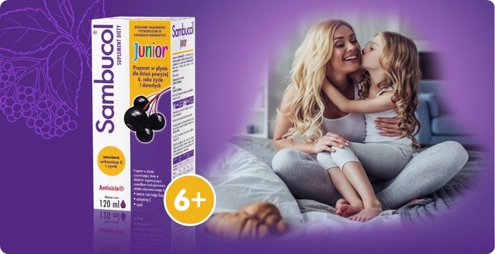Sambucol Junior 6+ czarny bez, syrop na odporność 120 ml x2 + GRATIS