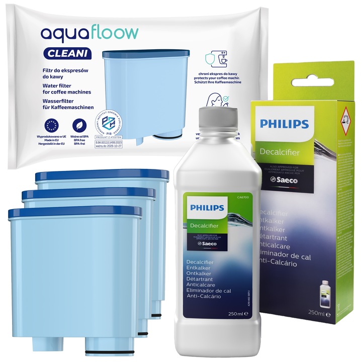 AquaFloow 3x filtr do ekspresu Philips Latte Go + odkamieniacz do