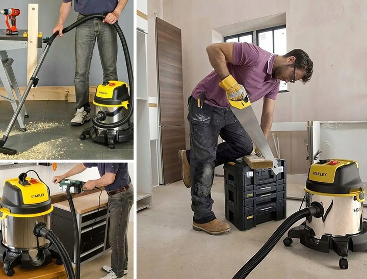 ODKURZACZ PRZEMYSŁOWY BEZWORKOWY MOCNY SUCHO MOKRO GNIAZDO STANLEY 3200W