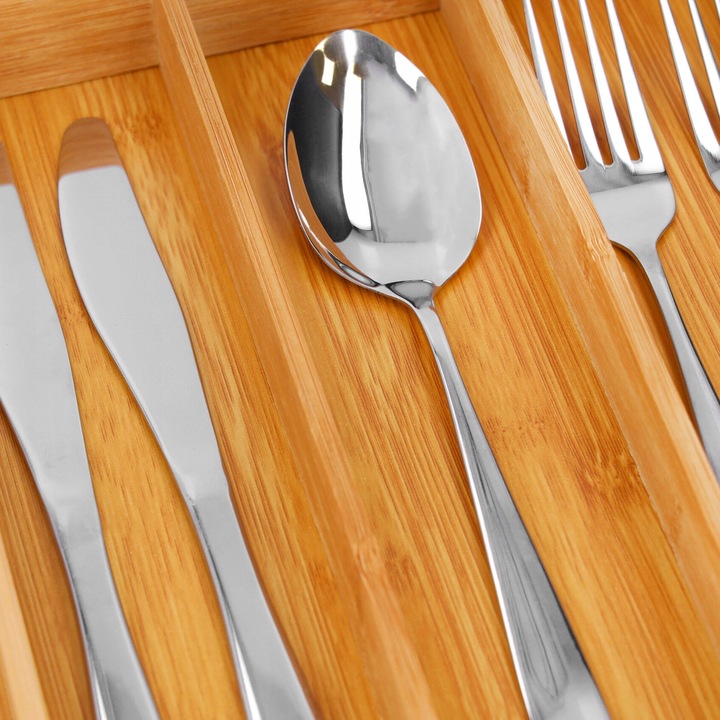 WKŁAD DO SZUFLADY na sztućce bambusowy rozsuwany regulowany organizer 52x43