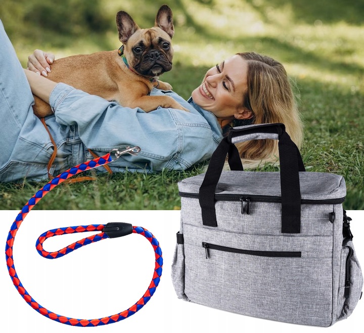 Torba podróżna dla psa miski pojemniki smycz worki