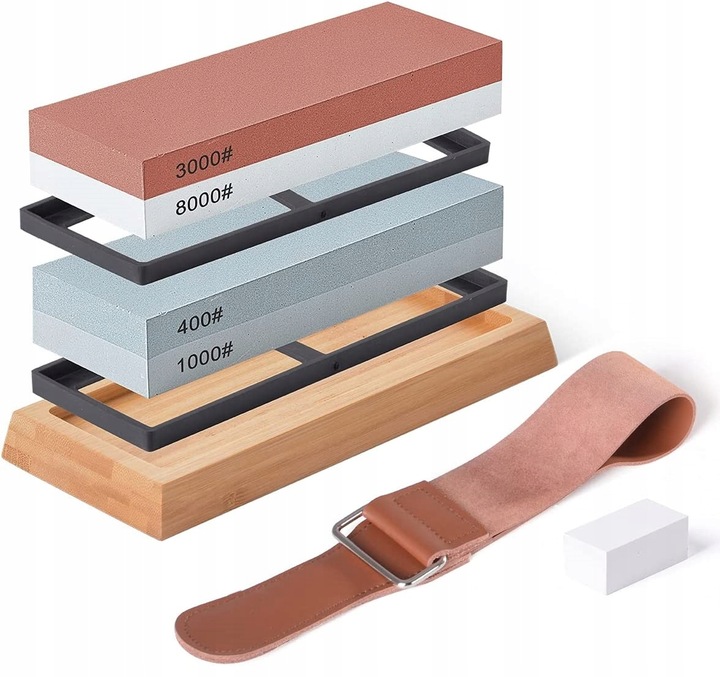 OSEŁKA DWUSTRONNA OSTRZENIE KAMIEŃ Wodny ZESTAW Ostrzałka do noży