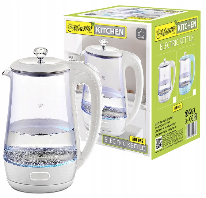 Czajnik elektryczny szklany Maestro 1,7l 2200W MR-052-WHITE