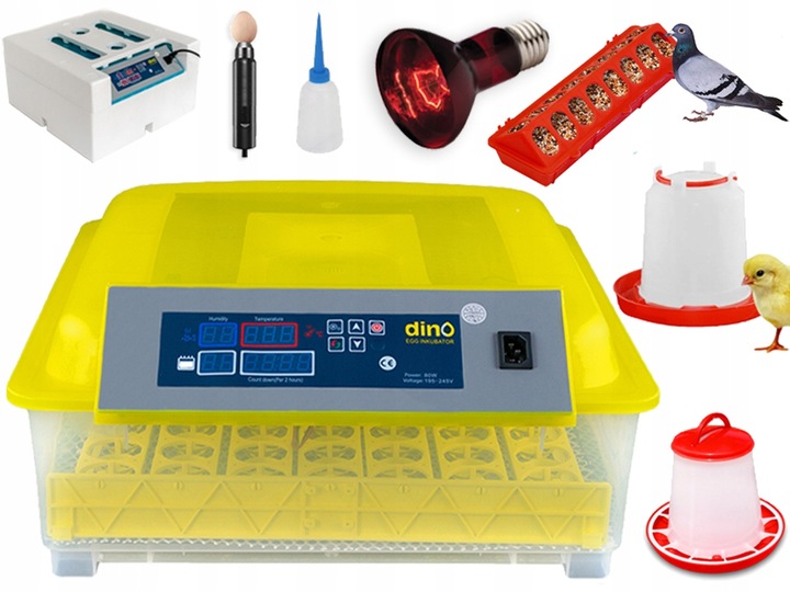 Kompletny zestaw INKUBATOR AUTOMATYCZNY DINO do 56 JAJ DROBIU Różne GATUNKI