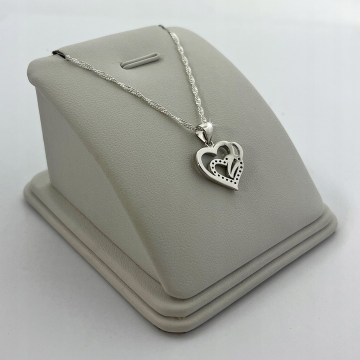 SREBRNY ŁAŃCUSZKEK Z SERDUSZKIEM 925+RÓŻA WIECZNA PREZENT DLA KOBIETY, ŻONY