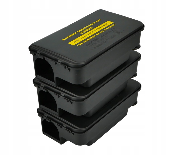 3X DUŻA STACJA DERATYZACYJNA KARMNIK Z NADRUKIEM NA MYSZY I SZCZURY