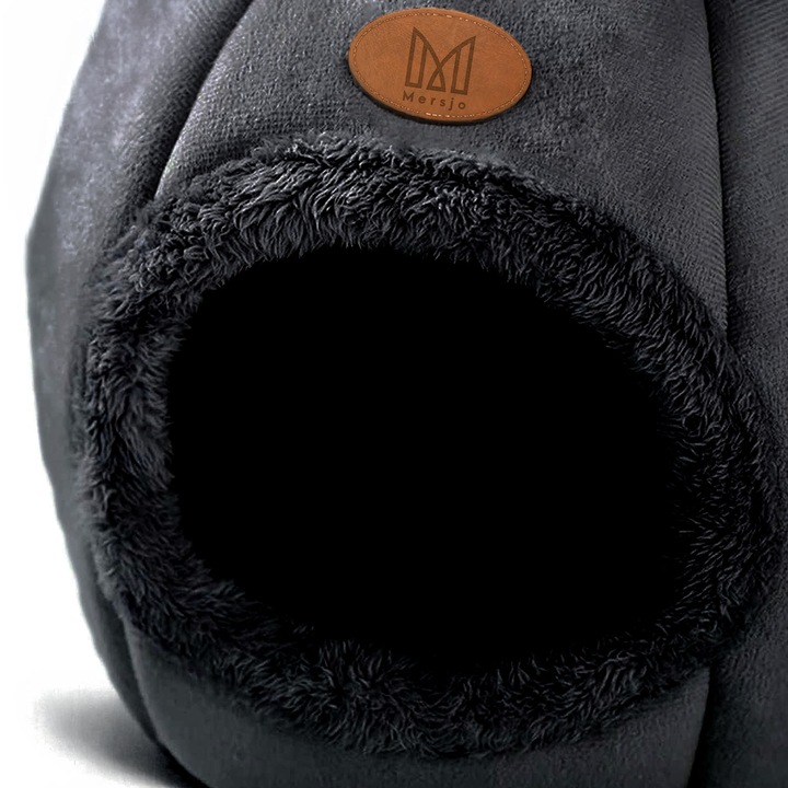 Domek dla kota, budka, legowisko pluszowe z uszkami czarne