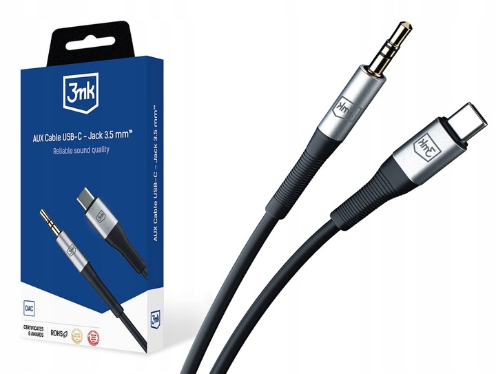 3mk Kabel AUX Cable minijack 3,5 mm - USB C 1 m