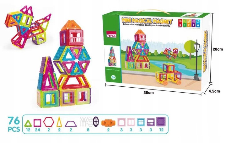 KLOCKI MAGNETYCZNE PANELE NEODYMOWE 76 EL ZESTAW