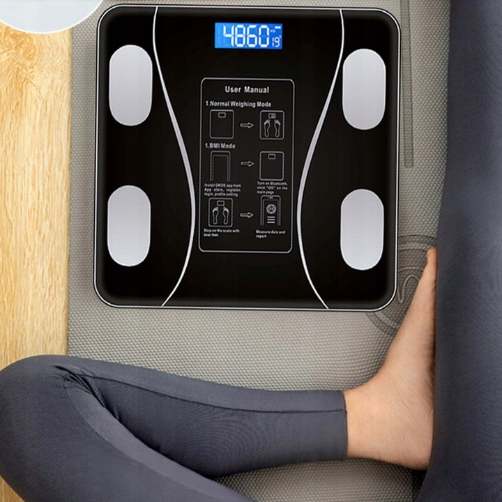 WAGA ŁAZIENKOWA BLUETOOTH SMART 25w1 180Kg ANALITYCZNA INTELIGENTNA + METR