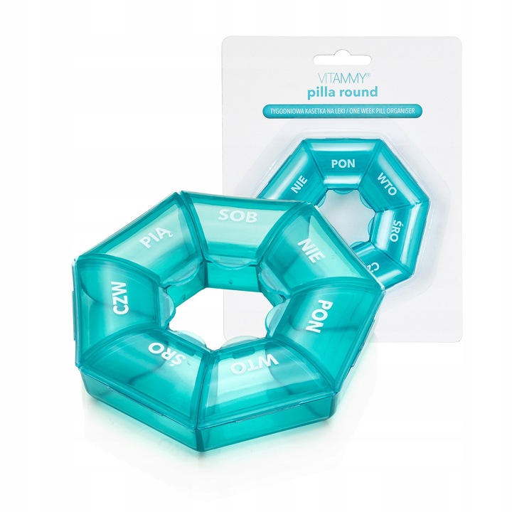 POJEMNIK ORGANIZER KASETKA PUDEŁKO NA LEKI 7 DNI VITAMMY PILLA ROUND 7x1