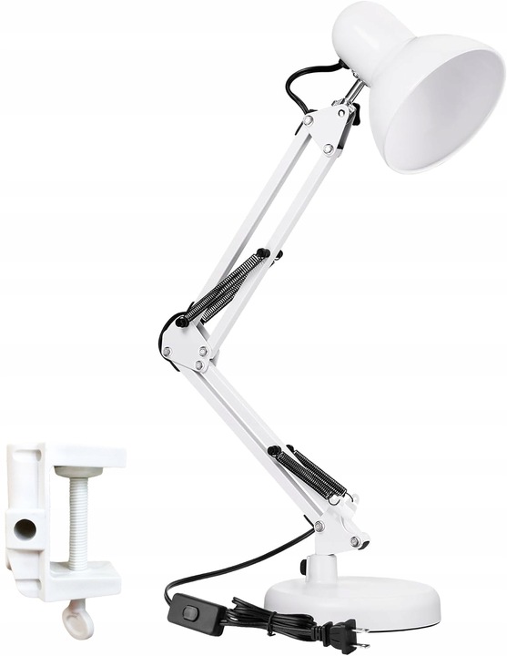 LAMPKA NOCNA KREŚLARSKA NA BIURKO BIURKOWA DO CZYTANIA KABEL 180CM E27