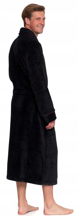 SZLAFROK MĘSKI Moraj Wiązany w Pasie Ciepły Puszysty z Kieszeniami - L