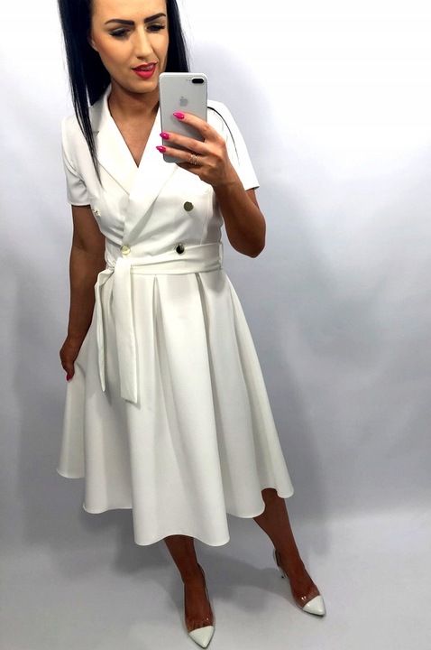 Sukienki Damskie na Komunię Chrzciny Wesele Elegancka Rozkloszowana Róż M