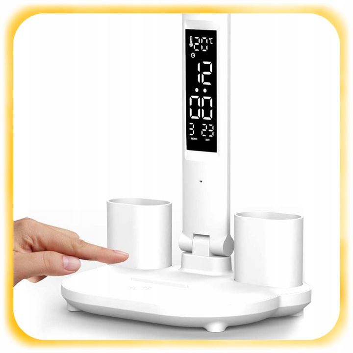 PODWÓJNA LAMPKA BIURKOWA LED Z ORGANIZEREM WYŚWIETLACZEM TEMP ZEGAR