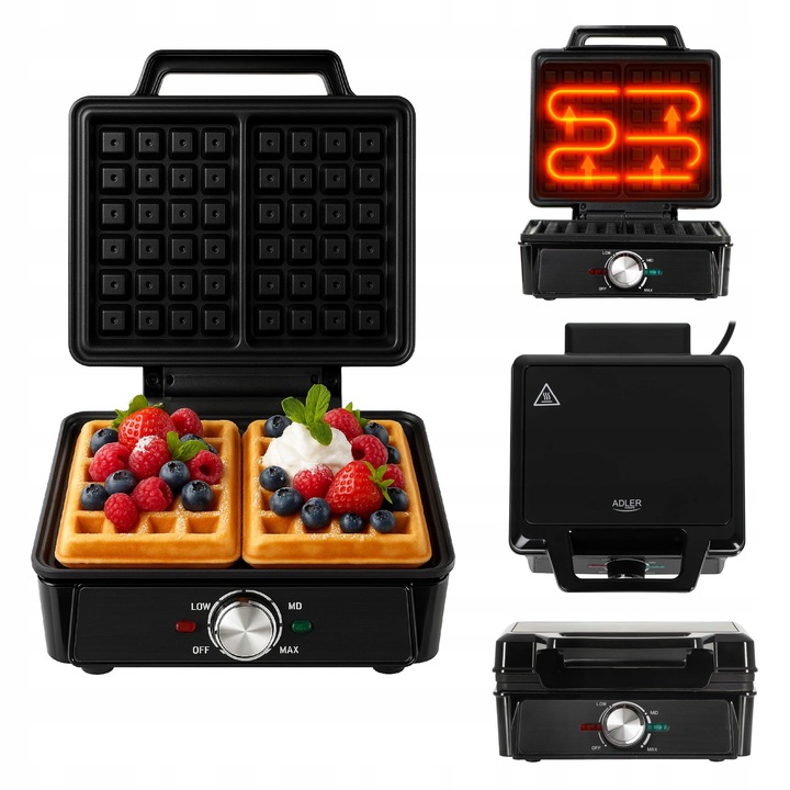 GOFROWNICA 2000W XXL 2 Duże Gofry Regulacja Temperatury NON-STICK