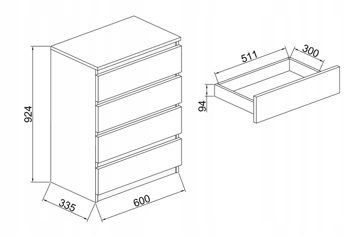 Komoda biała, 4 szuflady, szafka RTV, 60 cm, nowoczesna, salon,