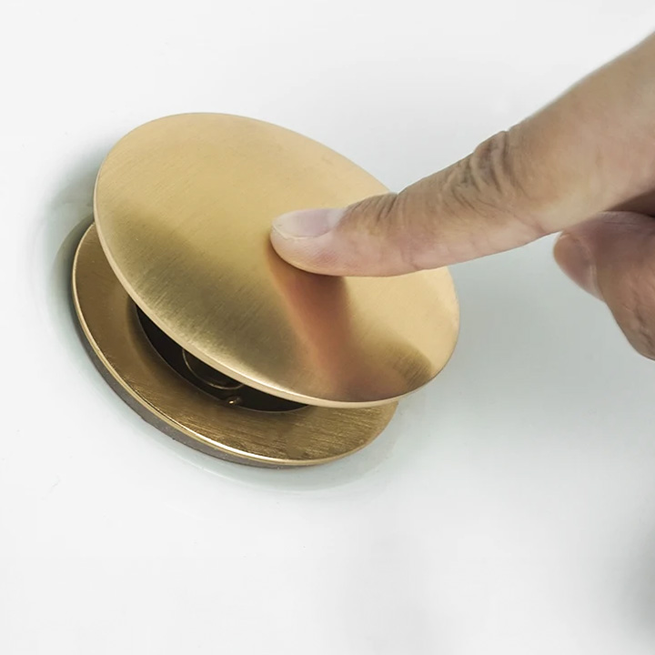 REA KOREK KLIK KLAK DO UMYWALKI ZŁOTY SZCZOTKOWANY UMYWALKOWY KLIK KLAK