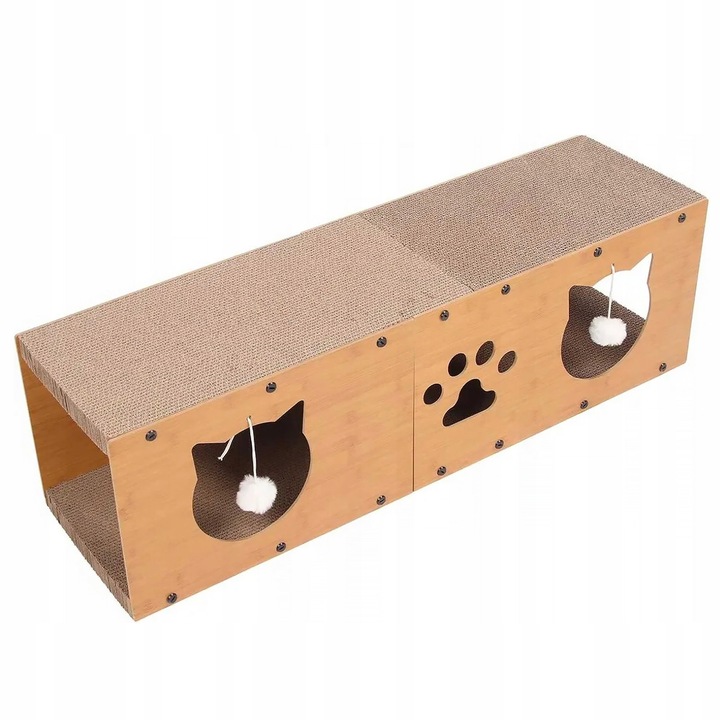 DRAPAK TEKTUROWY DLA KOTA DUŻY DOMEK KARTONOWY LEGOWISKO Z ZABAWKĄ