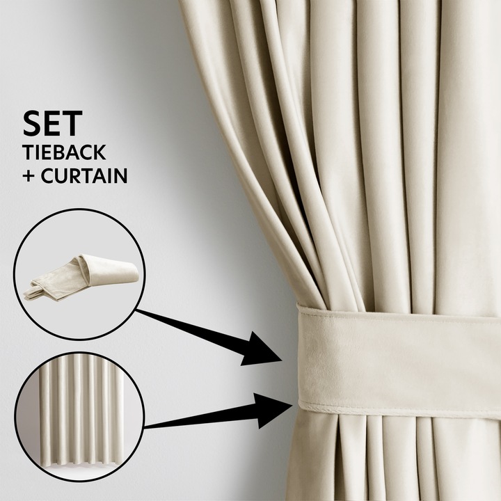 RESTILO Zasłona welurowa plus szarfa upi taśma wave multi 140x270 Jasny Beż