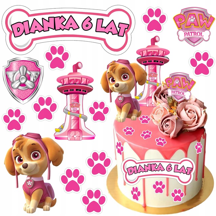 WYDRUK CUKROWY OPŁATEK NA TORT PSI PATROL SKYE SKY POSTACI + GRATIS