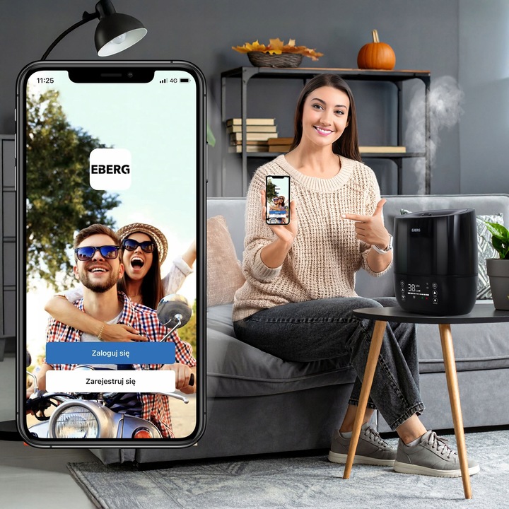 Nawilżacz powietrza EBERG HUMI aromaterapia jonizacja pilot 5w1 WiFi