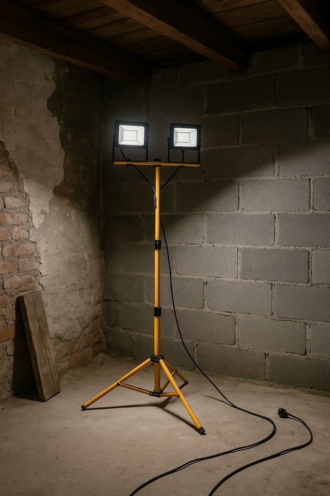 Halogen LED Statyw Budowlany Naświetlacz 2X 60W Zestaw Stojak RIWALL