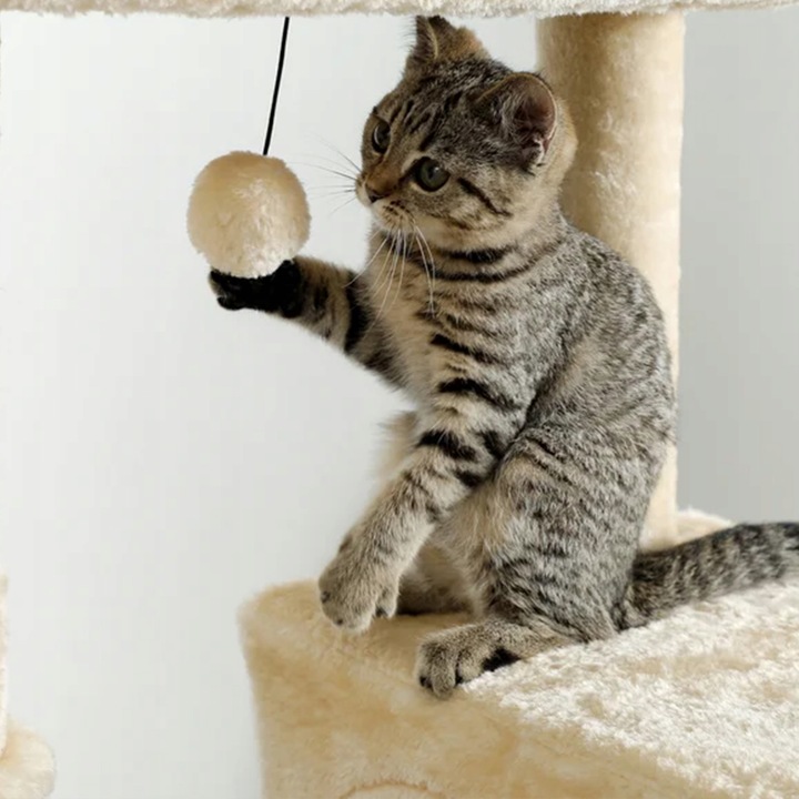 DRAPAK DLA KOTA WIEŻA LEGOWISKO DOMEK Z ZABAWKAMI BEŻOWY DUŻY XXL 120 cm