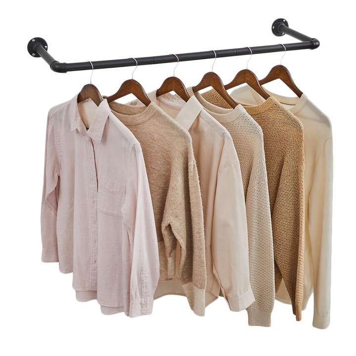 Drążek na ubrania WIESZAK ŚCIENNY 92x30x7,5 cm ZE STALI czarny LOFT