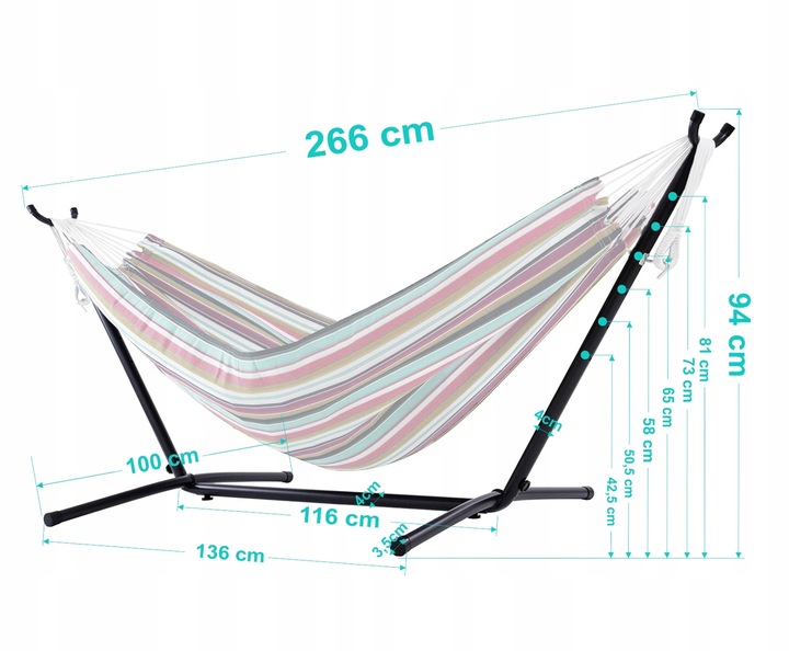 HAMAK ZE STELAŻEM OGRODOWY 2 OSOBOWY HUŚTAWKA XXL WZMOCNIONY PAŁĄK ZESTAW