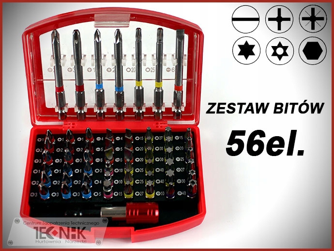 ZESTAW BITÓW BITY KOŃCÓWKI IMBUS HEX TORX PH PZ 56