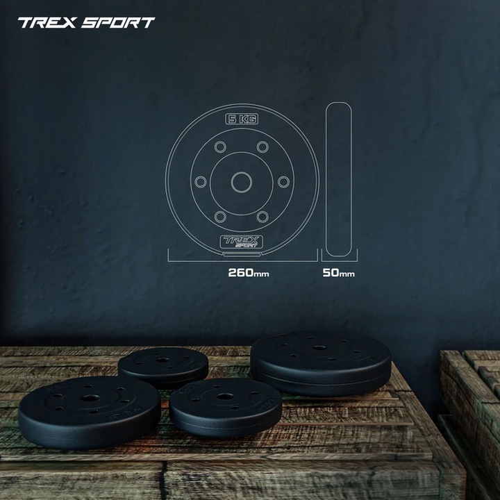 Zestaw obciążeń 4x5kg talerz obciążenie bitumiczne krążek 20kg Trex Sport