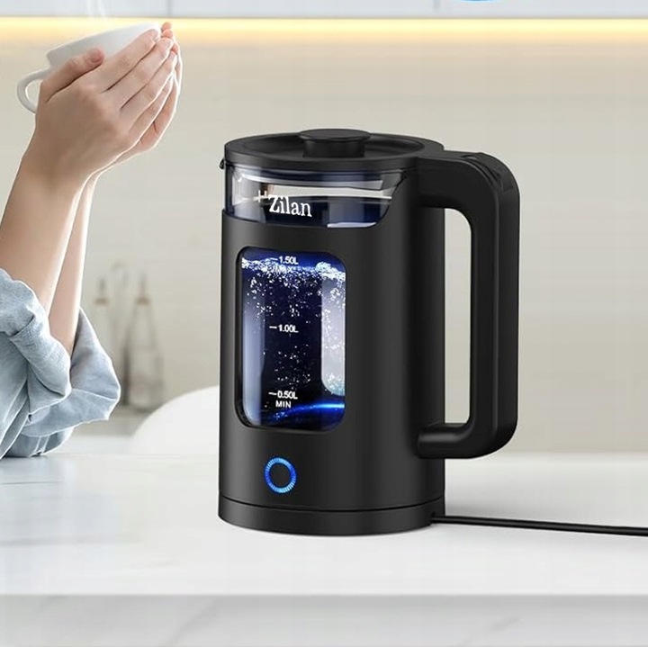 CZAJNIK ELEKTRYCZNY SZKŁO CZARNY 1,5L 1650W