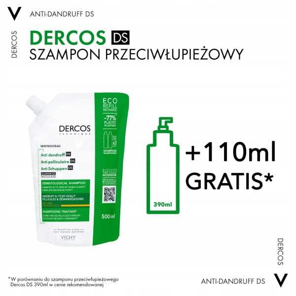 VICHY DERCOS Szampon Przeciwłupieżowy REFILL Włosy Suche - 500ml