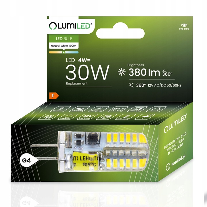 6x Żarówka LED KAPSUŁKA MINI G4 4W = 30W 4000K NEUTRALNA BARWA 12V