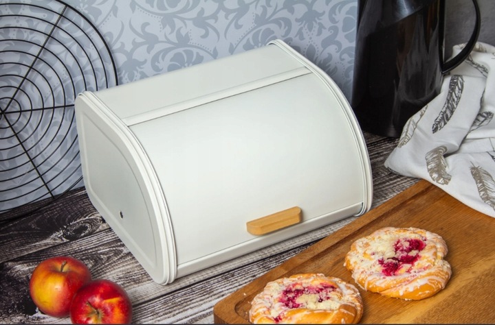 CHLEBAK POJEMNIK NA CHLEB BUŁKI PIECZYWO ŻYWNOŚĆ BIAŁY METALOWY POJEMNY