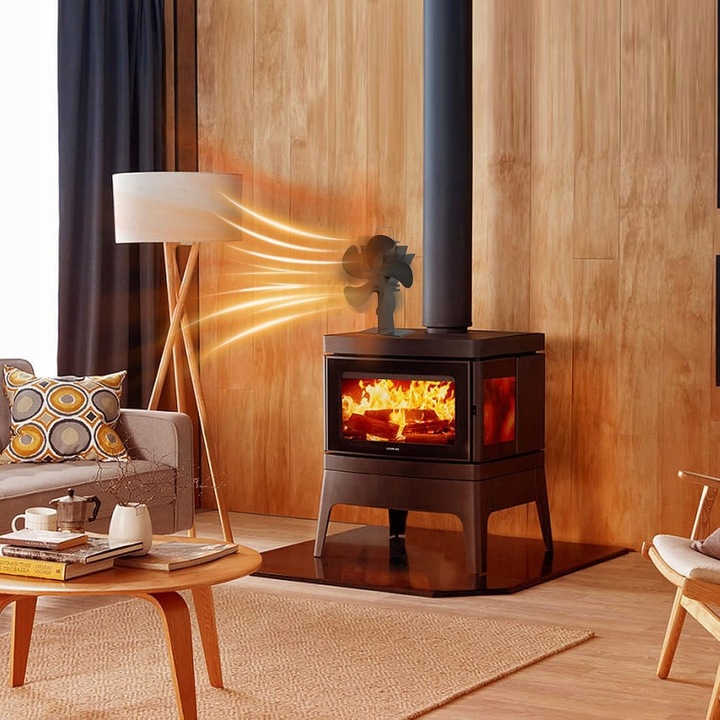 WENTYLATOR KOMINKOWY DO PIECA 5 ŁOPATEK CICHY WIATRAK 40DB ZASILANY