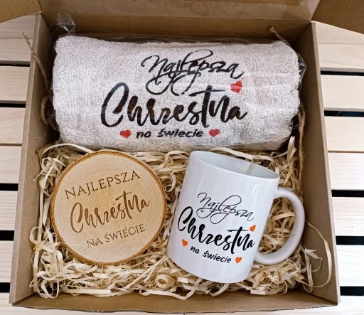 PREZENT dla od matki chrzestnej chrzest ręcznik