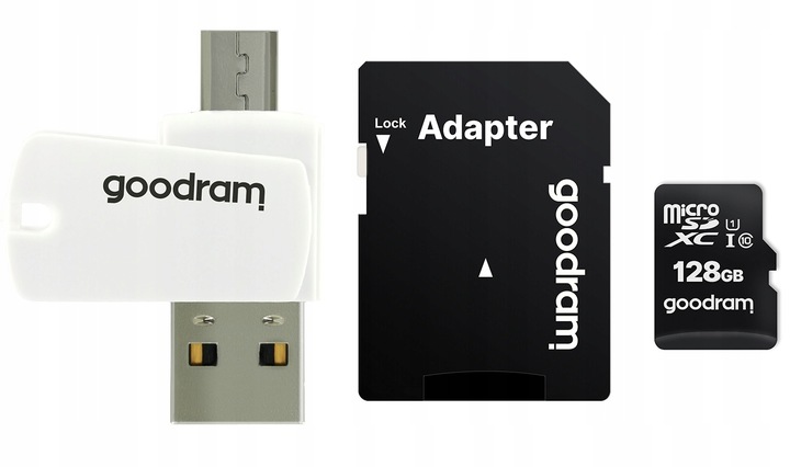 Karta pamięci GOODRAM 128GB kl10+ czytnik +adapter