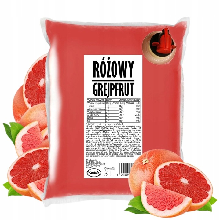 Sok z grejpfruta 100% TŁOCZONY bez dodatków NFC 3L