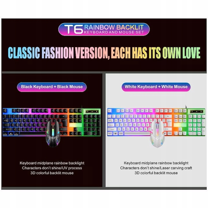 Zestaw sprzętu dla graczy, klawiatura, mysz, NAXSIR , 7 kolorów, biały