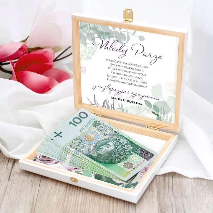 PREZENT ŚLUBNY PUDEŁKO NA PIENIĄDZE ŚLUB KARTKA ŚLUBNA DLA PARY MŁODEJ