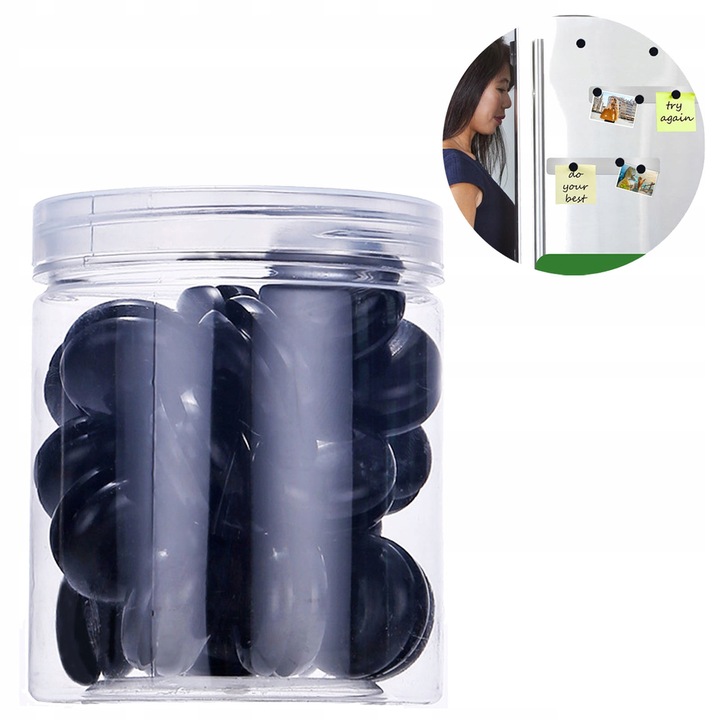Magnesy na lodówkę do tablic okrągłe MOCNE czarne z magnesem 20 mm 40