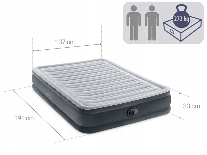 Materac Dmuchany Dwuosobowy Łóżko z Pompką 230V do Spania Intex 67768ND