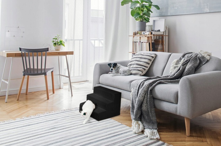 Schodki dla psa 3-stopnie tapicerowane czarne podest dla psa do kanapy