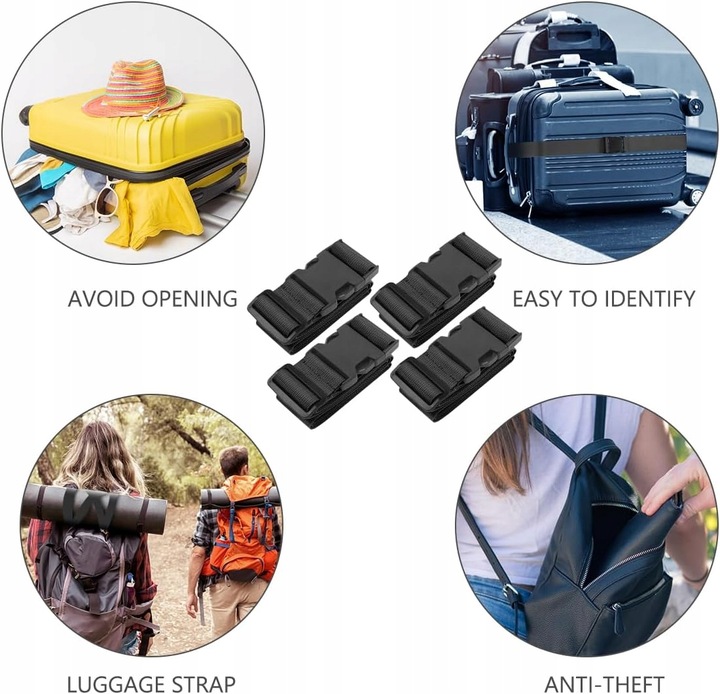 PAS ZABEZPIECZAJĄCY do WALIZKI BAGAŻU CZARNY torby spinający pasy 6szt + za