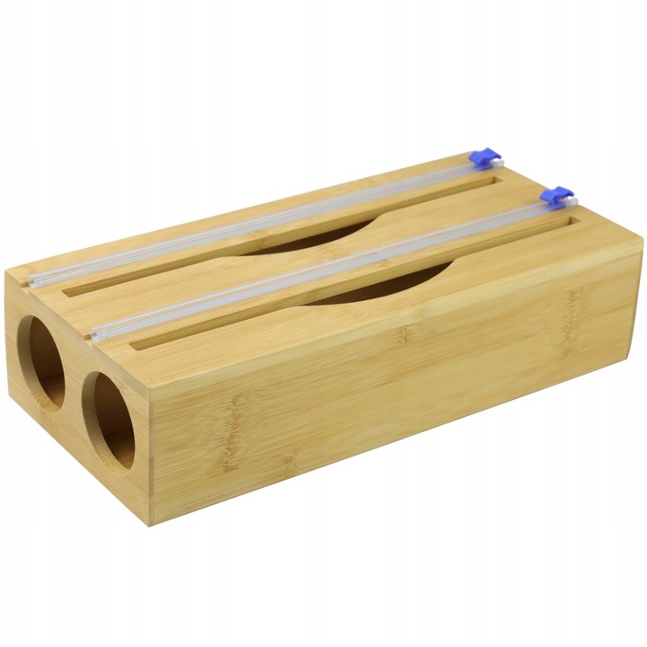 DOZOWNIK BAMBUSOWY DO FOLII SPOŻYWCZEJ Z OBCINACZEM KUCHENNY DWUKOMOROWY