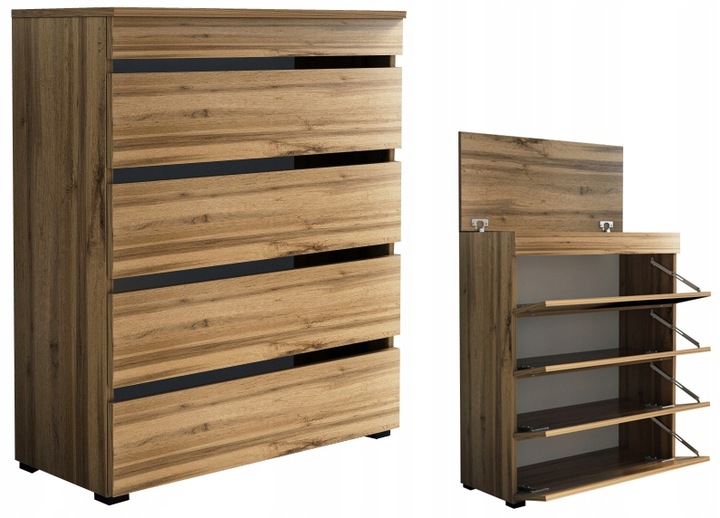 Komoda na buty 80cm ze schowkiem na czapki kluczyki 80 dąb wotan