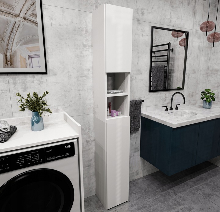 Szafka łazienka słupek łazienkowa stojąca wąska regał półka biały